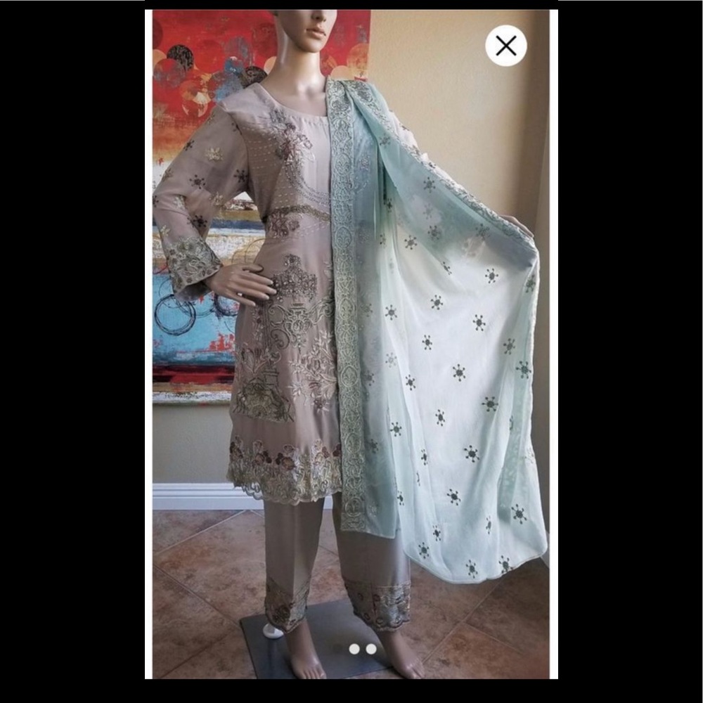 Embroidered Chiffon Three Piece Suit